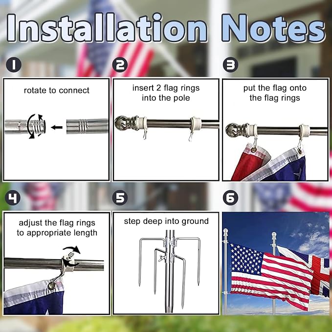 Flag Pole for Outside House in Ground - 9 ft Adjustable,5 Pronges Stake Base - Heavy Duty Inground Flag Pole Kit for Front Yard Garden Outdoor Camper, 1" Portable Flagpoles Residential Stand