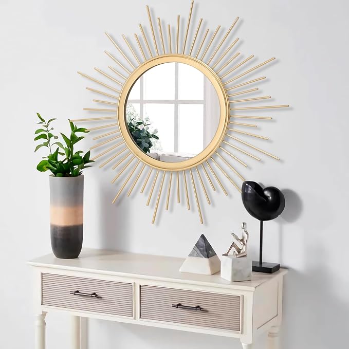 Gold Mirrors for Wall Metal Sunburst Wall Mirrors Home Décor Decorative Hanging Wall Art for Living Room Bedroom Entryway Large 24" x 24"