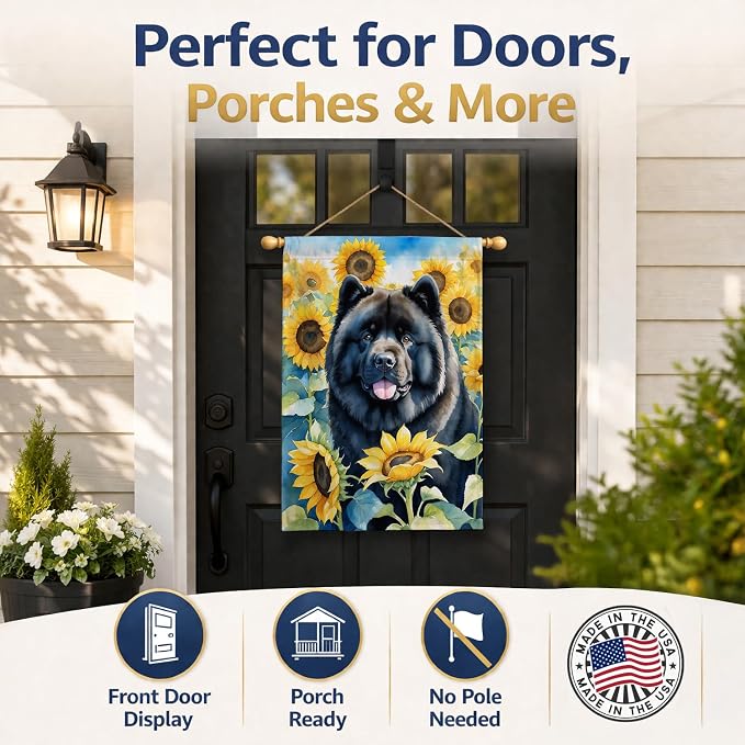 Caroline's Treasures DAC6054CHF Chow Chow in Sunflowers House Flag Large Porch Sleeve Pole Decorative Outside Yard Banner Artwork Wall Hanging, Polyester, House Size, Multicolor