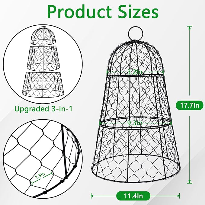 6 Pack 11.4" D x 17.7" H Garden Cloches for Plants,Rustproof Chicken Wire Cloches Flip-Top Design,Upgraded Triple Combination,Plant Protectors from Animals,Ideal for Outdoor Plant Protection