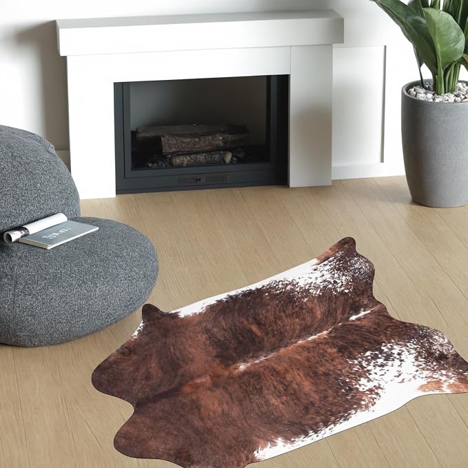 MACEVIA Faux Cowhide Rug Cute Cow Print Rugs Animal Area Carpet Western Decor for Living Room Bedroom Non-Slip 43.3" L x 29.5" W(3.6ft x 2.4ft)