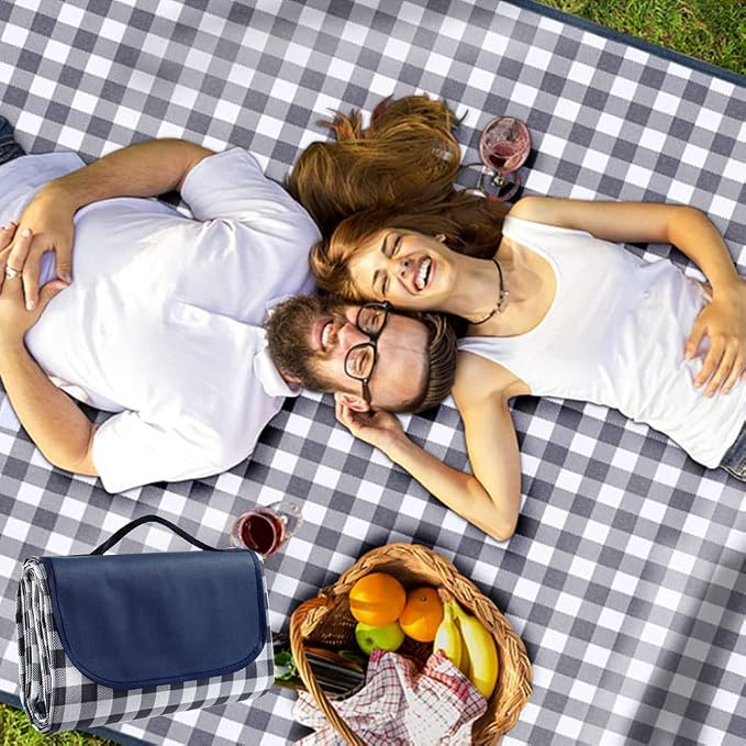 Lchkrep Picnic Blanket Beach Blankets 80"x60" Large Sandproof Waterproof Camping Portable Travel Blanket Play Mat for Outdoor Indoor Family Beach Park Grass,Hiking, Music Festival（Dark Blue）