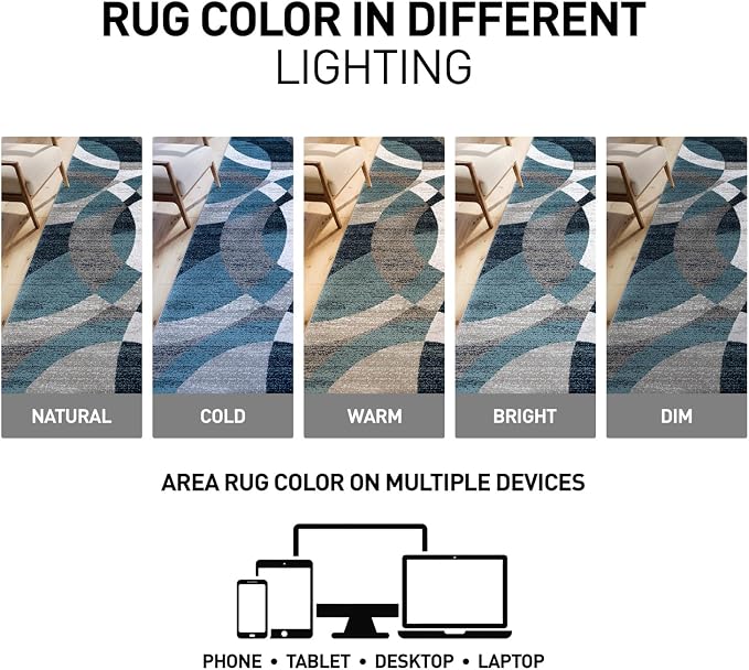 Rugshop Overlapping Circle Modern Geometric Area Rug Blue 7'10" x 10'2" | Indoor, Non-Shedding, Rectangular, Size 7'10" x 10'2", Living Room, Bedroom, Dining Room, Home Office, Kitchen, Entryway