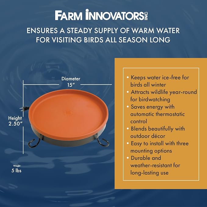 Farm Innovators BD-75 All Seasons 3 in 1 Outdoor 14 Inch Heated Birdbath with 3 Mounting Options, 75 Watts, Terracotta