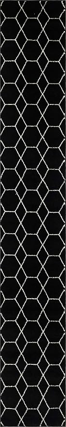 Unique Loom Trellis Frieze Collection Area Rug - Geometric (2' x 13' 1" Runner, Black/ Ivory)