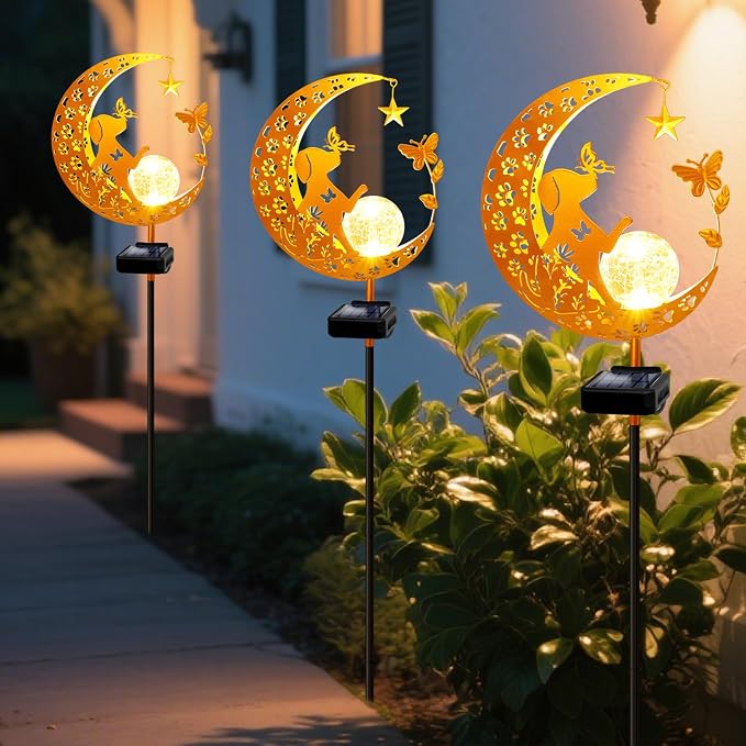 Solar Garden Lights Waterproof, Gift for Women Mom Grandma Wife Daughter, Dog Pathway Stake Lights, Glass Globe with Moon Dog Decor, Outdoor Decor Lights for Walkway Yard Lawn Patio Courtyard Garden