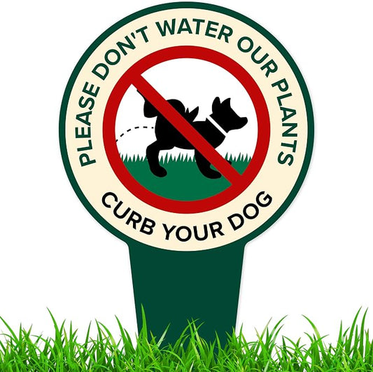 Please Don't Water Our Plants, Curb Your Dog - Funny Sign, 7"x13" Inches, Heavy Duty Integrated Ground Stakes, Indoor/Outdoor Use, Rust Free Aluminum Composite, Made in USA by My Sign center