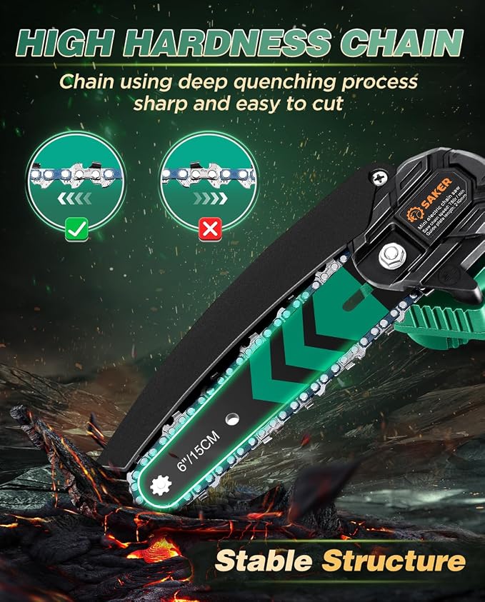 Saker Mini Chainsaw with Auto Oiler|6 Inch Chainsaws[2026 Upgraded]|Mini Cordless Electric Chain Saw|Small Handheld Portable Chainsaw Battery Powered for Tree Trimmer and Garden 2 Batteries+3 Chains