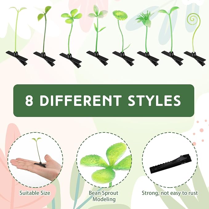 Tigeen 100 Pcs Rave Sprouts Bean Sprout Hair Clips Rave Clips Cute Grass Barrette Mixed Style Plant Flower Butterfly Mushroom Hair Accessories for Home Party Festival Irish