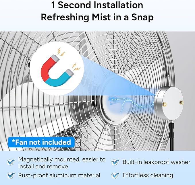 DR.PREPARE Fan Mister for Outside, Magnetic Fan Misting Kit, Mist Attachment, Portable Misting Cooling System with 16.4FT Mist Water Hosefor Patio, Backyard, Garden, Terrace, Pool (Fans Not Included)