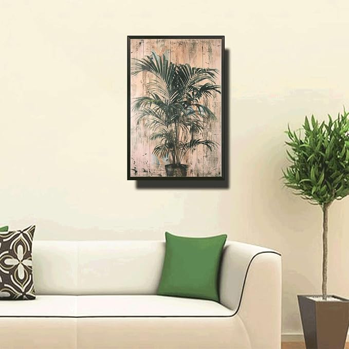 Metal Sign Tin Sign Vintage Wall Art Vintage Areca Palm Tin Sign for Rustic Paintings Shabby Chic Style and Bygone Era Charm Tin Sig for Room 8×12 Inches with Metal Frame