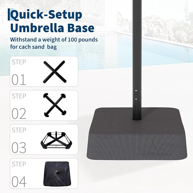 Garvee 15FT Rectangular Patio Umbrella with Solar Lights & Base Included - Large Patio Umbrella with Crank Handle 48 LED Lights, UV Protection for Outdoor Market, Backyard, Deck, Poolside, Lvory