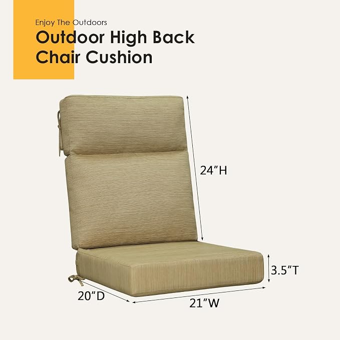 Outdoor High Back Chair Cushion, 2 Pack 44x21 inches Patio Chair Cushions Water Repellent Rocking Cushions Indoor Furniture Seat Pad, Warm Taupe