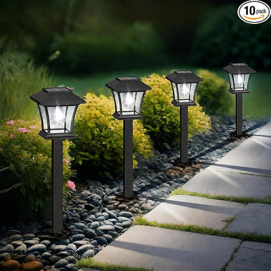 Sparkblaze 10 Pack Solar Pathway Lights Outdoor, LED Solar Yard Lights Dusk to Dawn Solar Garden Lights for Lawn, Walkway, Path & Landscape Lighting. (10, Cold White)