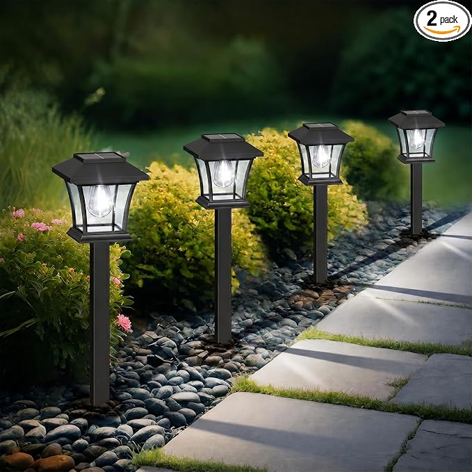 Sparkblaze 2 Pack Solar Pathway Lights Outdoor, LED Solar Yard Lights Dusk to Dawn Solar Garden Lights for Lawn, Walkway, Path & Landscape Lighting. (2, Cold White)