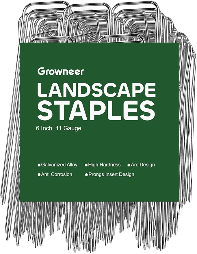 GROWNEER 20 Pack Landscape Staples 6 Inch 11 Gauge Heavy Duty Hot-Dip Galvanized Steel Garden Stakes U-Shaped Weed Barrier Spikes Metal Ground Pins for Lawn and Yard Landscaping