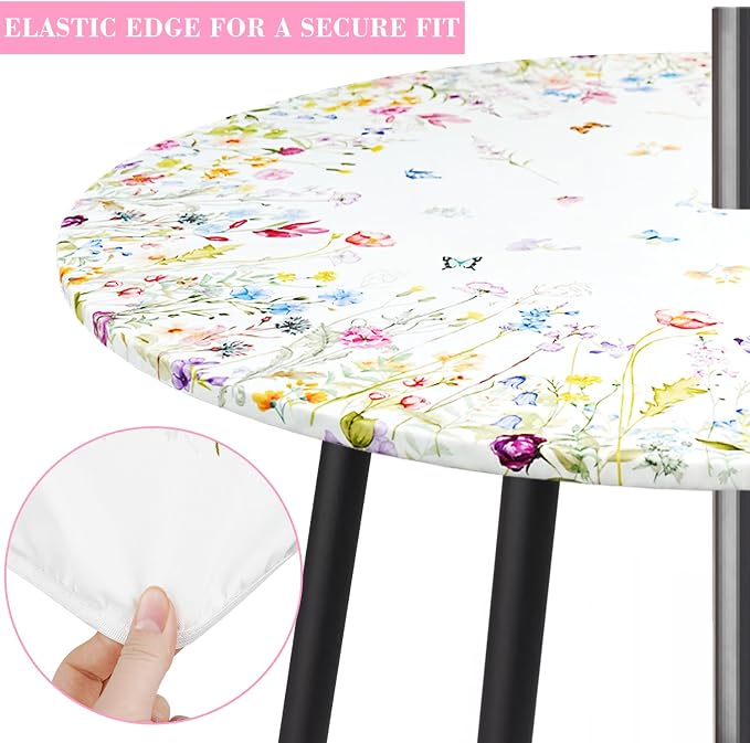 Elastic Zipper Patio Table Cover with Umbrella Hole Waterproof Polyester Outdoor Tablecloth, Windproof Fitted Round Table Cover for Picnic, Garden & Backyard