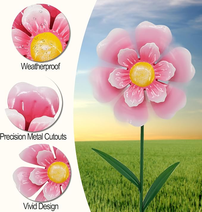 3pcs Flowers Yard Wind Spinners Outdoor Decoration Stakes Lawn Ornaments | WEIBEFEE; Lawn Decorations Garden Stakes, Metal Outside Decorations for Metal Yard Art Flower Garden Decor, Spring Mom Gifts