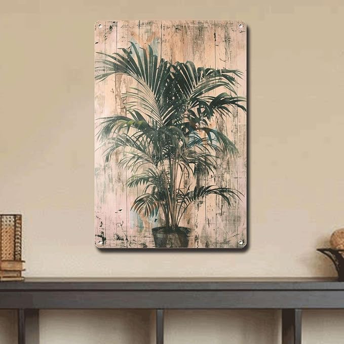 Metal Sign Tin Sign Vintage Wall Art Vintage Areca Palm Tin Sign for Rustic Paintings Shabby Chic Style and Bygone Era Charm Vintage Sign for Home Decor 12×16 Inches