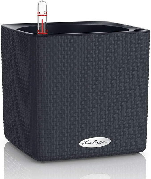 Lechuza Cube Color 16 Slate, Self-Watering Indoor Small Plant Pot, H6.3 L6.7 W6.7 in