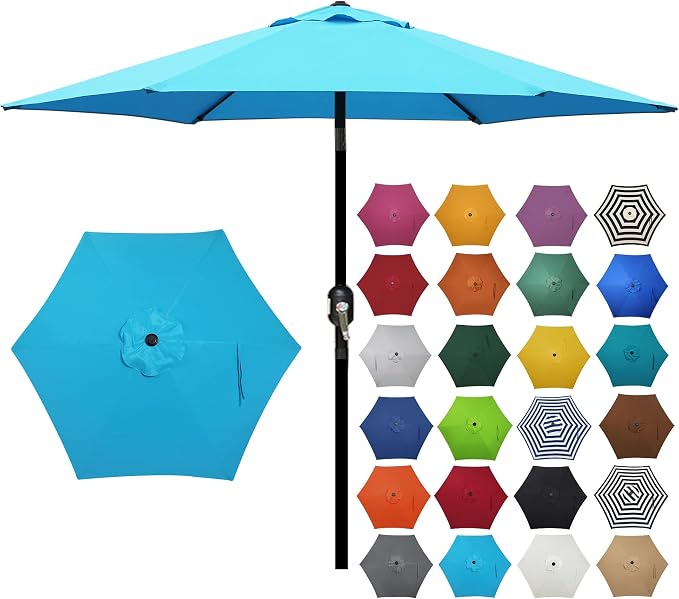 Blissun 7.5 ft Patio Umbrella, Yard Umbrella, Outdoor Market Umbrella with Push Button Tilt Crank (Light Blue)