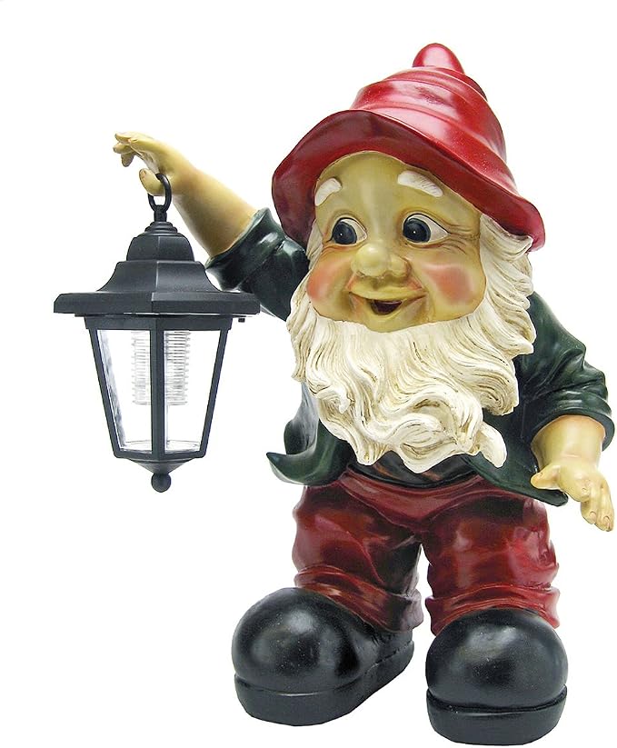Design Toscano QL30314 Solar Garden Gnome Statue - Edison Gnome with Solar Lantern - Outdoor Garden Gnomes - Lawn Gnome Statues,full color