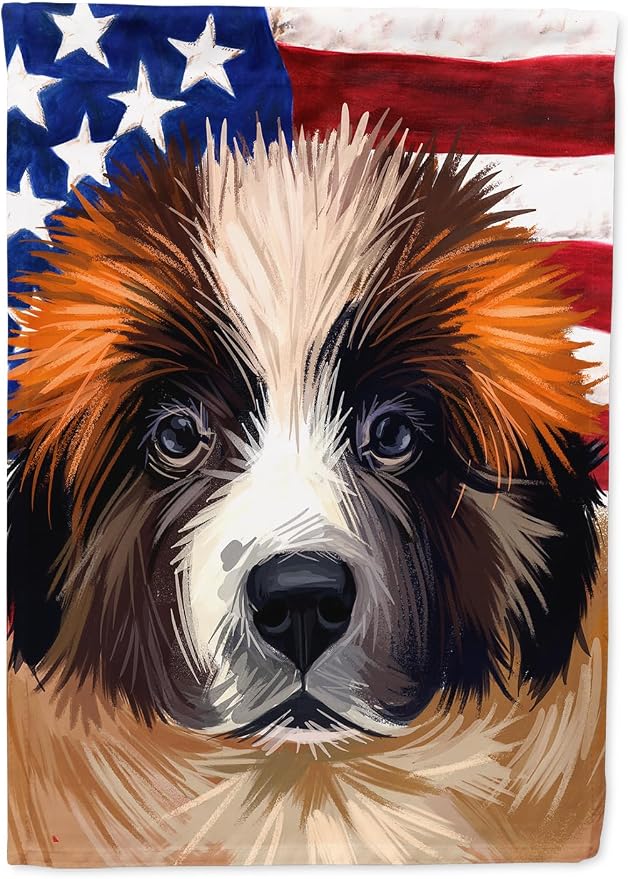 Caroline's Treasures CK6622CHF Moscow Watchdog Dog American Flag House Flag Large Porch Sleeve Pole Decorative Outside Yard Banner Artwork Wall Hanging, Polyester, House Size, Multicolor