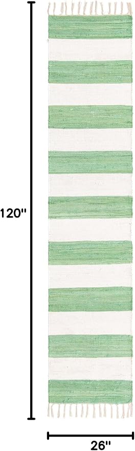 Unique Loom Chindi Rag Collection Area Rug - Striped (2' 2" x 10' Runner, Green and Ivory)