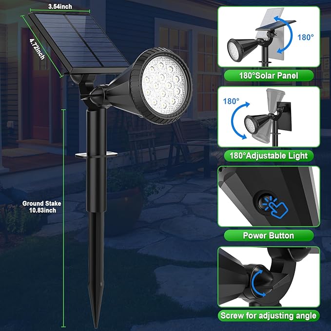 Tadyreal Solar Lights Outdoor Waterproof IP65 180° Adjustable Solar Powered Landscape Spot Lights for Yard 4 Lighting Modes Spotlights for Pathway Garden Outside Wall Pool Porch (8 Pack, Cool White)