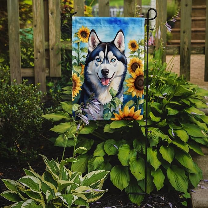 Caroline's Treasures DAC6164GF Siberian Husky in Sunflowers Garden Flag Mailbox Flag Decorative Yard Flag Banner Outside Patio Artwork Yard Flower Beds, Garden Size, Multicolor