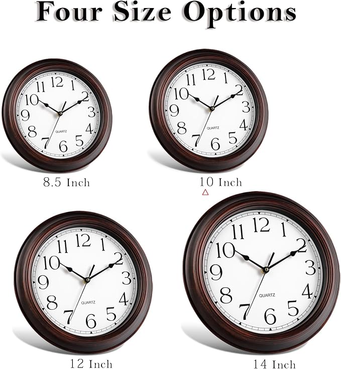 KECYET Wall Clock 10 Inch Battery Operated Silent Non-Ticking Wall Clock Vintage Retro Rustic Style Decorative for Bedroom Living Room Kitchen Home Office (Bronze)