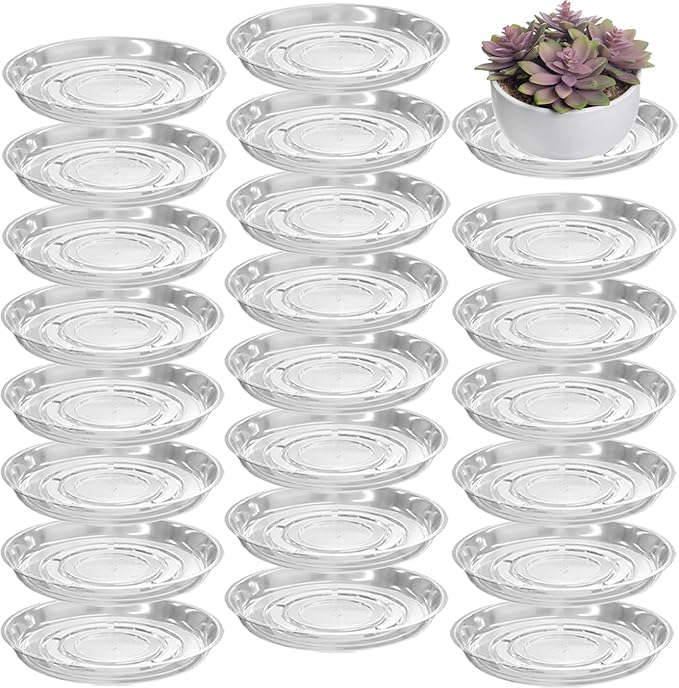 20 Packs 10" Large Clear Plant Saucers for Indoor Outdoor Use Heavy Duty Plastic Plant Trays for Planter Bulk Flower Pot Drip Trays to Catch Water, 4 to 20 Inch, Round Transparent