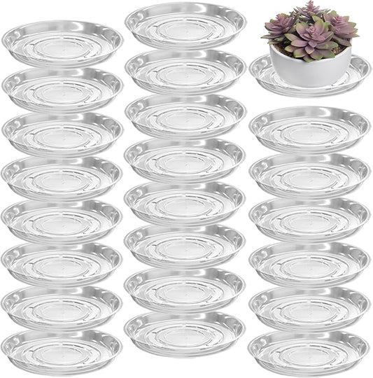 20 Packs 10" Large Clear Plant Saucers for Indoor Outdoor Use Heavy Duty Plastic Plant Trays for Planter Bulk Flower Pot Drip Trays to Catch Water, 4 to 20 Inch, Round Transparent