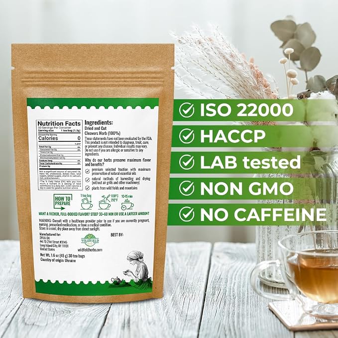 30 Bags Cleavers Herbal Tea (Galium Aparine) - 1.5g Tea Bag 30 Count Dried Cleavers Herb Tea