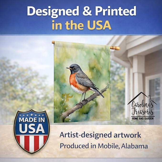 Caroline's Treasures Connecticut American Robin House Flag Large Porch Sleeve Pole Decorative Outside Yard Banner Artwork Wall Hanging, Polyester, House Size, Multicolor