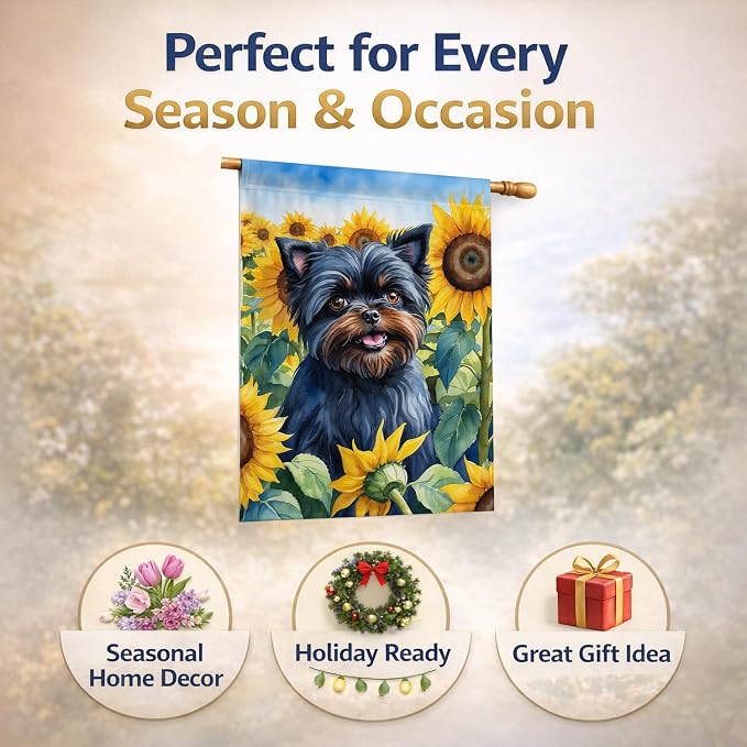Caroline's Treasures DAC6000CHF Affenpinscher in Sunflowers House Flag Large Porch Sleeve Pole Decorative Outside Yard Banner Artwork Wall Hanging, Polyester, House Size, Multicolor