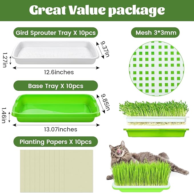 Legigo 10 Pack Seed Sprouter Trays- Soil-Free Cultivation Germination Tray, BPA Free Nursery Tray with Planting Paper for Indoors or Outdoors Sprouting Seeds, Grow Grass, Beans (Without Lids)