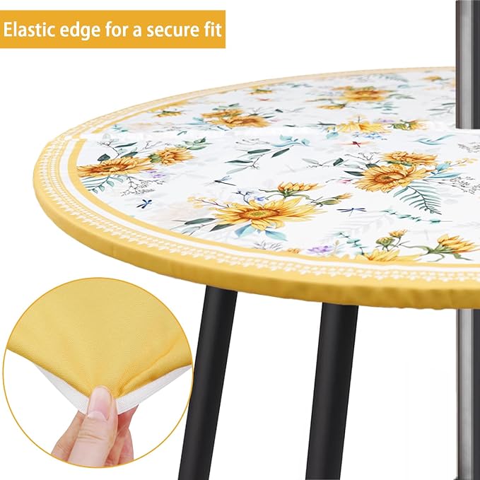 Elastic Zipper Patio Table Cover with Umbrella Hole Waterproof Polyester Outdoor Tablecloth, Windproof Fitted Round Table Cover for Picnic, Garden & Backyard
