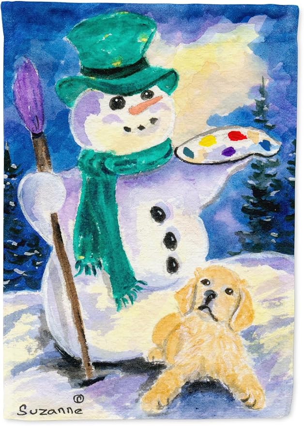 Caroline's Treasures SS8994GF Snowman with Golden Retriever Garden Flag Mailbox Flag Decorative Yard Flag Banner Outside Patio Artwork Yard Flower Beds, Garden Size, Multicolor