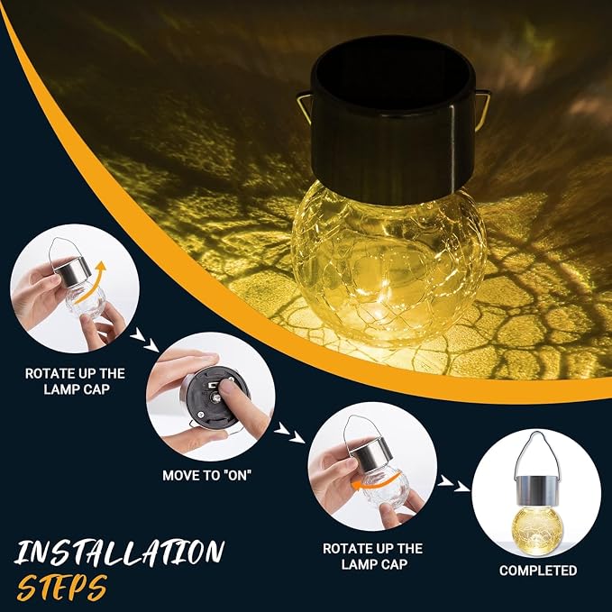 GIGALUMI Solar Lights Outdoor Waterproof, 8 Pack Solar Hanging Lights Garden Decor, Gifts for Women, Solar Outdoor Lantern Waterproof Cracked Glass for Yard, Fence, Tree(Warm White)