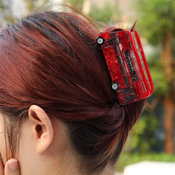 Personalized London Icon British Bus Hair Calw Clip,Fun Acetate Hair Claw for Women Girls Hair Accessories Gift
