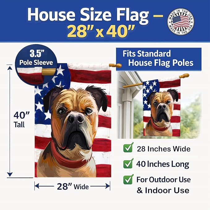 Caroline's Treasures CK6641CHF Perro de Presa Mallorquin American Flag House Flag Large Porch Sleeve Pole Decorative Outside Yard Banner Artwork Wall Hanging, Polyester, House Size, Multicolor