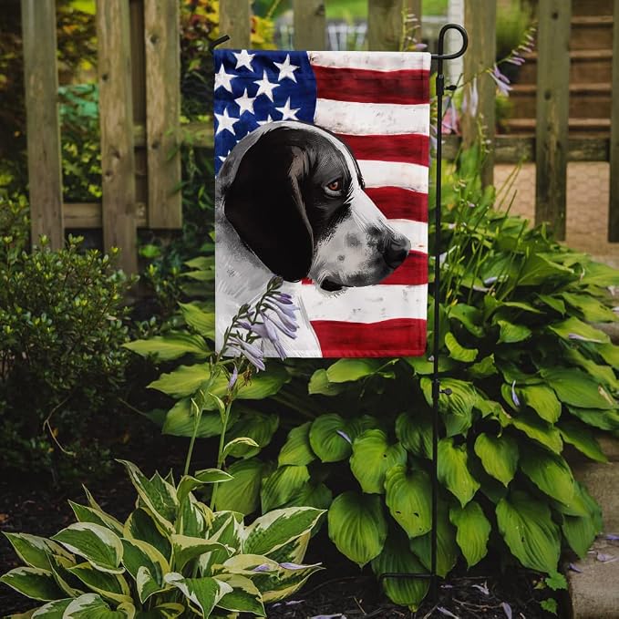 Caroline's Treasures CK6457GF Braque d'Auvergne Dog American Flag Garden Flag Mailbox Flag Decorative Yard Flag Banner Outside Patio Artwork Yard Flower Beds, Garden Size, Multicolor