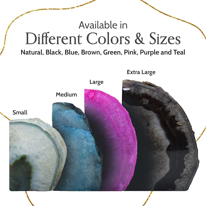 Nature's Decorations Agate Stone Bookends - A Quality Green Geode with Non-Skid Rubber Bumpers for Shelves, Office, Home Decor, Heavy Duty Cute Stone (2-3 LB)