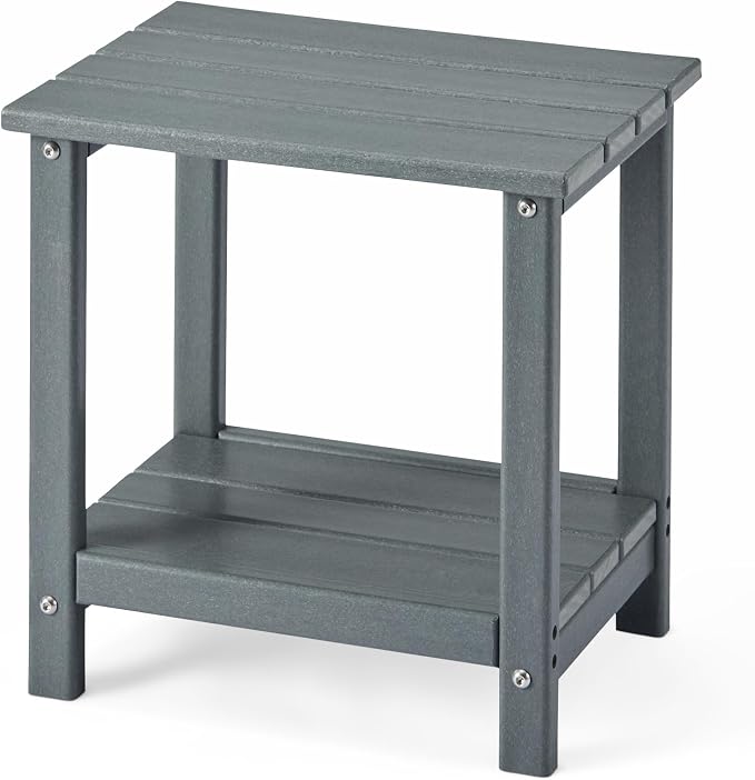 Amazon Basics Outdoor Patio Side Table with Lower Shelf, Weather-Resistant Stainless Steel Hardware, 16.5 x 12.6 x 16.5 Inches, Grey, 1-Pack