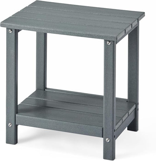 Amazon Basics Outdoor Patio Side Table with Lower Shelf, Weather-Resistant Stainless Steel Hardware, 16.5 x 12.6 x 16.5 Inches, Grey, 1-Pack