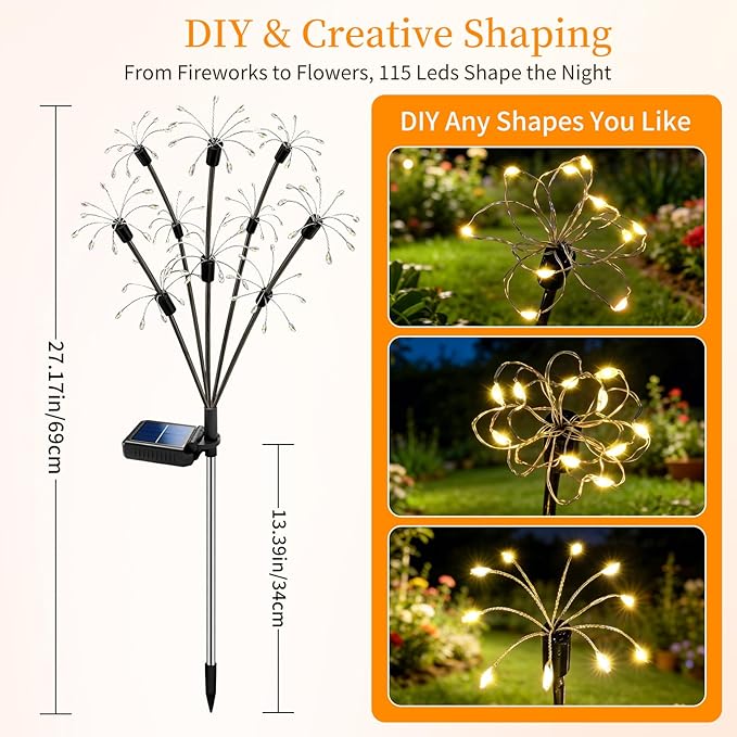 Solar Garden Lights Outdoor, 8 Pack 2-Layer Swaying Firework Lights, Waterproof Starburst Fairy Light Garden Decor for Yard Patio Pathway Lawn, Gardening Gifts for Women Mom Grandma Mother's Day