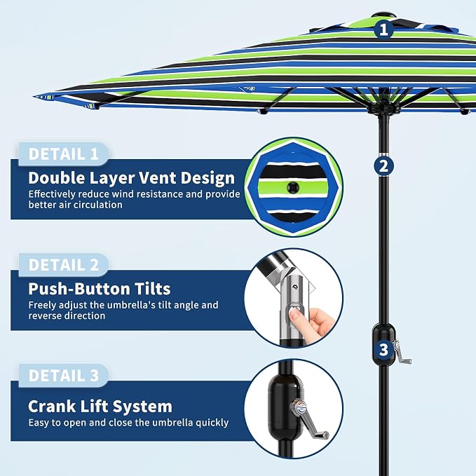GarveeLife 9FT Patio Umbrella Outdoor, Table Umbrella with Push Button Tilt and Crank, 8 Sturdy Ribs UV Protection Waterproof for Garden, Pool, Market, Deck