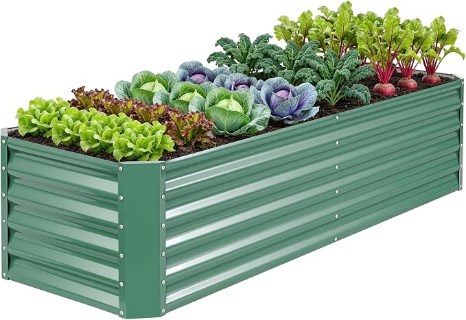 6×2×1.4ft Galvanized Raised Garden Bed Kit, Metal Planter Boxes Outdoor, High Raised Beds for Vegetables, Fruits, and Flowers - LotusGreen