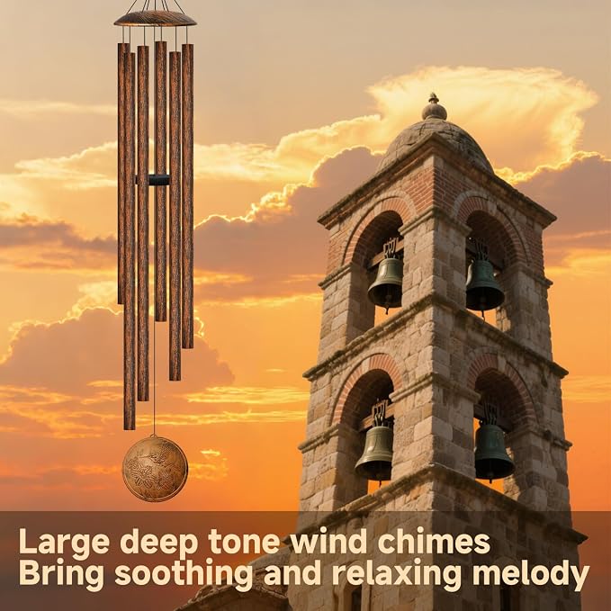 66" Extra Large Wind Chimes for Outside Deep Tone, 6 Thick and Bold Aluminum Tubes Relaxing Melody with Vintage Hummingbird Windcatcher for Garden Patio Decor, Great Gift Idea for Mother's Day